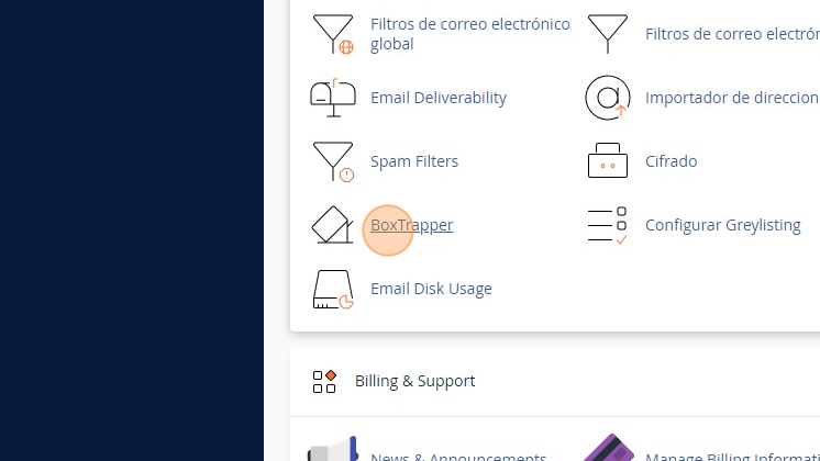 BoxTrapper en el listado de cuentas de correo