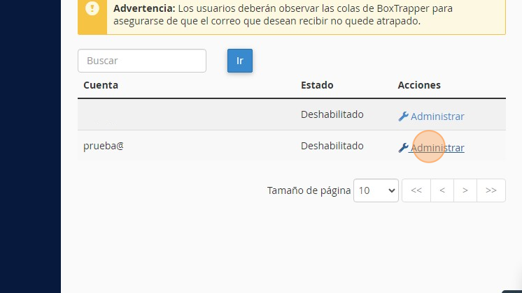 Pantalla de configuración de BoxTrapper