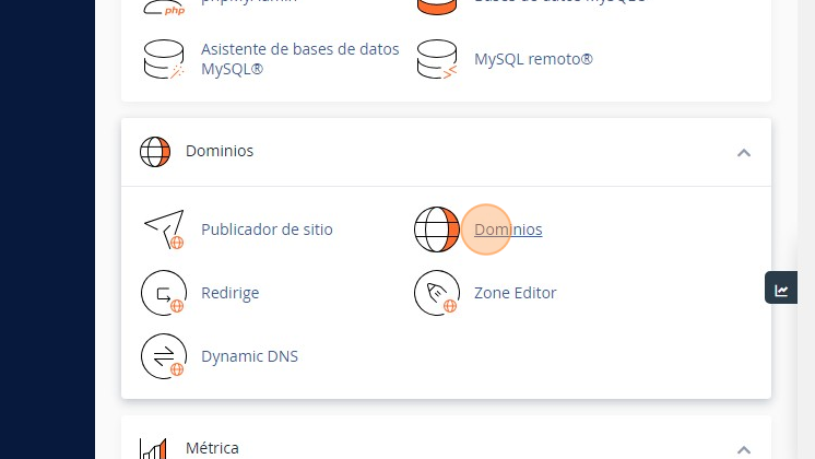 Opción Dominios en la sección Dominios de cPanel