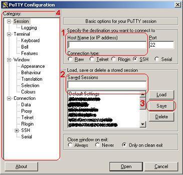 Configuración general de PuTTY para SSH