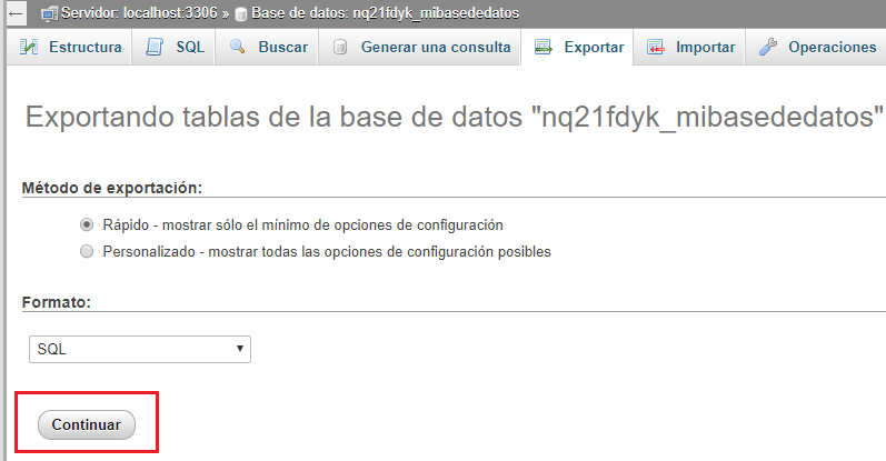 Bajar base de datos