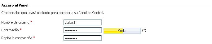 Usuario y contraseña del panel del cliente