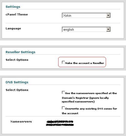 Configuraciones al crear cuenta revendedor